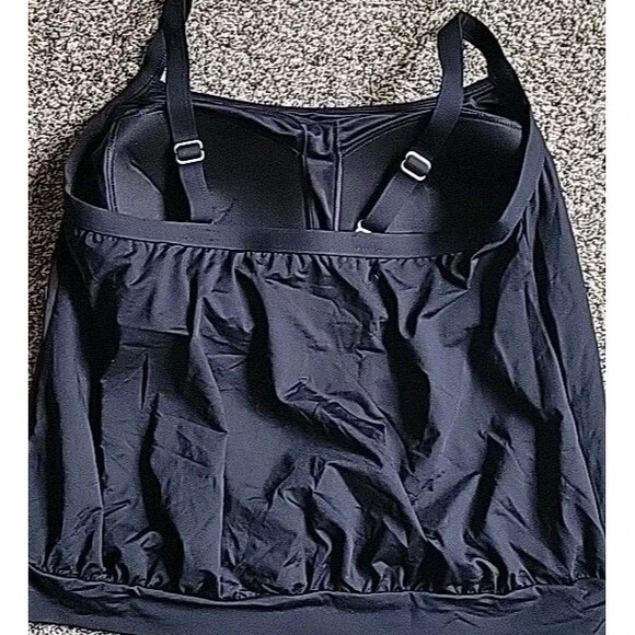 Lands' End Women's 16W Black Tankini Top Swim Solid Tummy Hiding Blouson S832 - Picture 4 of 6
